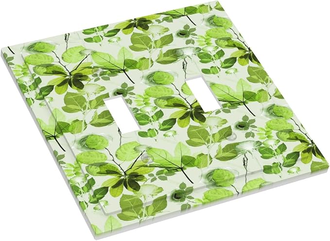 Green Leaves Spring Plant Floral Decorative Switch Plates 2 Gang Double Toggle Outlet Light Switch Cover Wall Plate Electrical Faceplate for Bed Room Living Room Decor