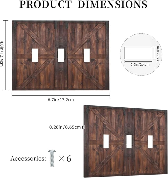 Light Switch Cover Rustic Brown Barn Door Retro Wood Plank 3 Gang Wall Plate Triple Light Switch Plate Country Toggle Decorative Outlet Covers Electrical Switchplate for Bathroom Home Decor