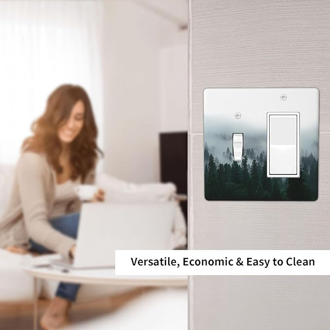 Forest Pine Forest Foggy Mountain Natural Scenery Outlet Covers 1 Toggle 1 Rocker Combination Decorative Wall Plate Electrical Switch Plates Light Switch Cover Plate for Bed Room Living Room Decor