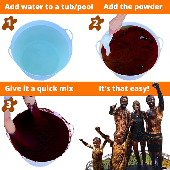 Instant MUD for Wrestling, Pies, Balloons & Fun Run Obstacles. Just Add Water to Powder. Makes 60 GALLONS of Safe, Clean, Fake Mud. Bulk for Pools, Messy Games & Slime Guns
