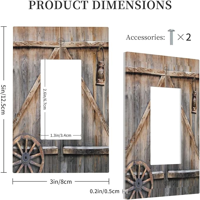 1 Gang Single GFCI/Decorator Rocker Outlet Light Switch Wall Plate Cover Retro Rustic Barn Door Wooden Vintage Farmhouse Wooden Country Garage Cabin Decorative One Device Electrical Faceplate Dimmer