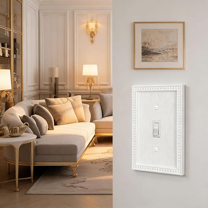 ZEFTV 20 Pack Mid-Size Toggle Light Switch Wall Plates 1-Gang Switch Electrical Cover Plate Unbreakable Thermoplastic Faceplate, Classic Beaded Relief Design, White