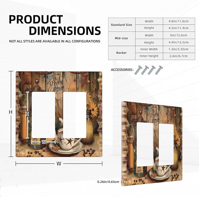 Decorative Outlet Covers Vintage Coffee Pot Star Farmhouse Wood Plank 2 Gang Wall Plate Double Rocker Decora Light Switch Cover Plate Jumbo Dual Electrical GFCI Switch Plate Cover