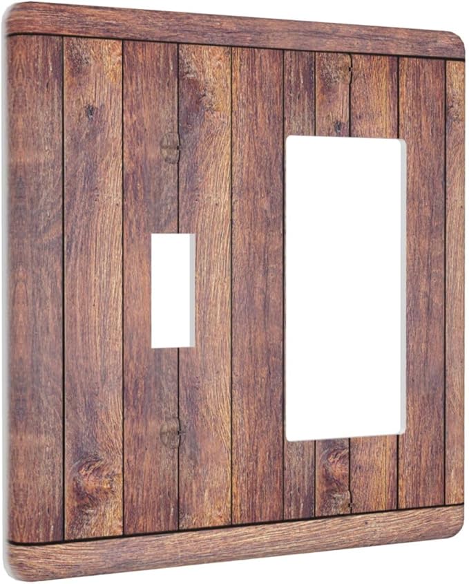 Decorative Toggle Switch Cover Plate with Wood Grain Rustic Brown Design 2-Gang 1-Gang Wall Plate Light Switch Cover Vintage Outlet Covers Kitchen/Bedroom