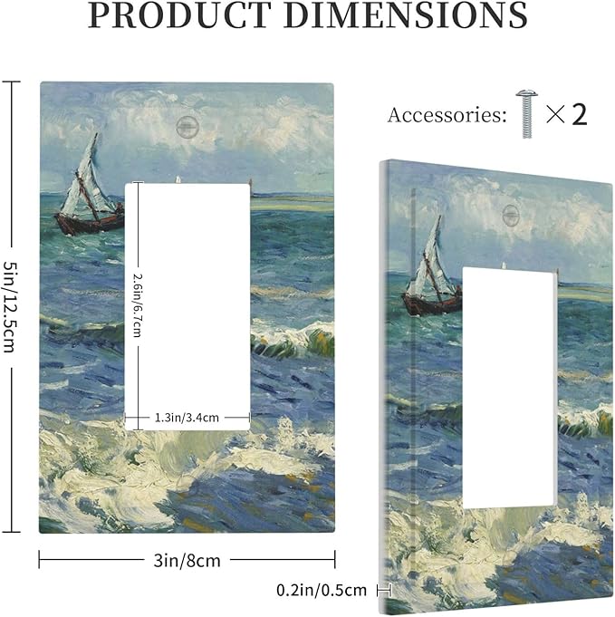 Nautical Ocean Waves Sailboat Painting Blue Sky Decorative Outlet Covers 1 Gang Single Rocker Light Switch Cover Plate Wall Plates GFCI Faceplate for Bathroom Bedroom Decor
