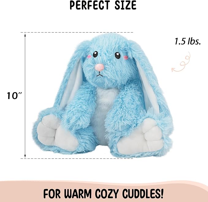 Bunny Microwavable Stuffed Animal – 1.5 lb Unscented Heating Pad Plush, Soft Cozy Bunny Toy for Relaxation and Comfort, Gift for Women, Girls, Adults & Kids by Happy Fuel, Blue