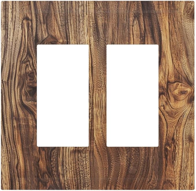 Distressed Wood Brown Wood Texture Decorative Outlet Covers 2 Gang Double GFCI Rocker Electrical Wall Panels Light Switch Cover Plate for Farmhouse Home Decor