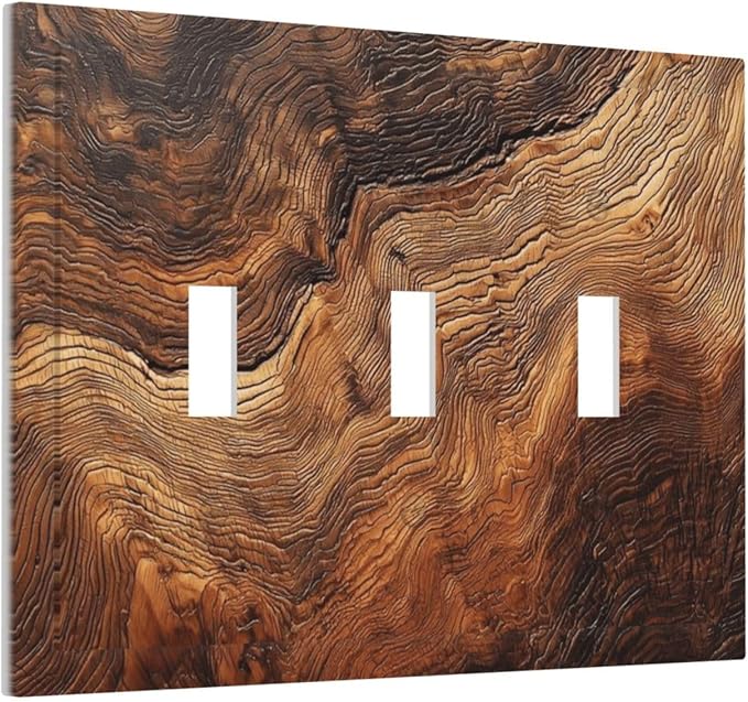Natural Wood Grain Texture Old Tree Trunk Print Decorative Switch Plates 3 Gang Wall Plate Triple Toggle Light Switch Cover Faceplate Electrical Wall Panels for Farmhouse Home Decor