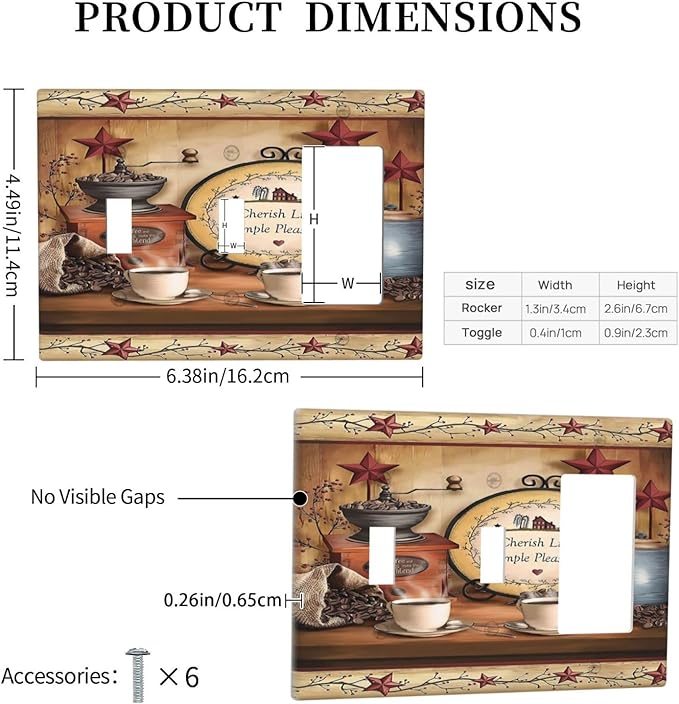 Barn Kitchen Cafe Coffee Texas Star 3-Gang 2-Toggle 1-GFCI/Decorator Combination Light Switch Decorative Triple Combo Device Switches/Rocker Outlet Covers and Wall Plate