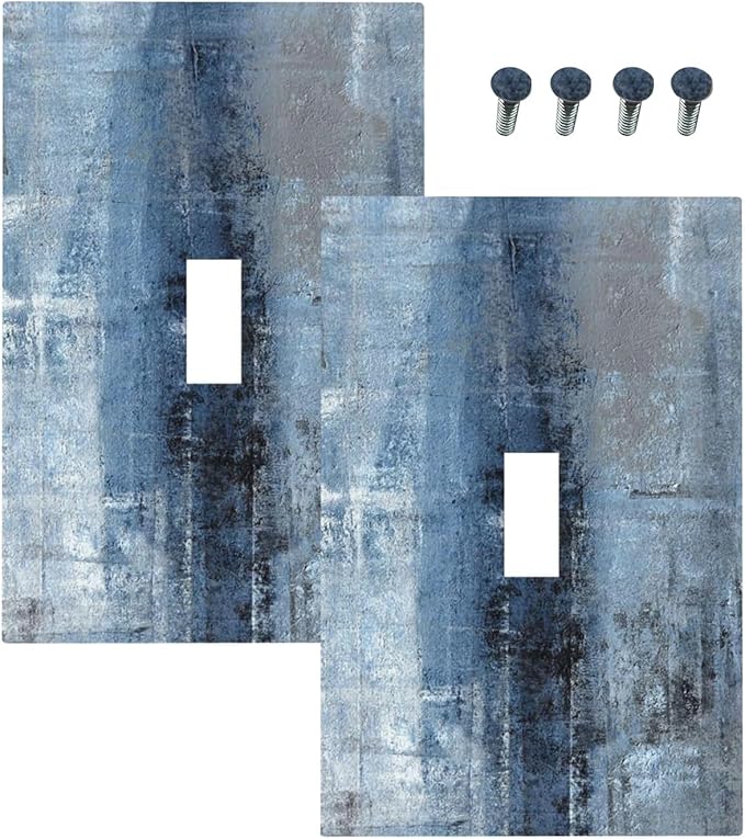 Outlet Covers Navy Blue Gray Abstract Ink Painting 1 Gang Duplex Light Switch Cover Plate Decorative Wall Plates Electrical Switchplate Receptacle for Bathroom Bedroom Decor（2 Pack）