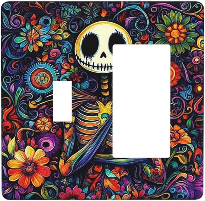 Outlet Covers Colorful Flowers Abstract Skull 1 Toggle 1 Rocker Combination Decorative Wall Plate Electrical Switch Plates Light Switch Cover Plate For Home Living Room Decor