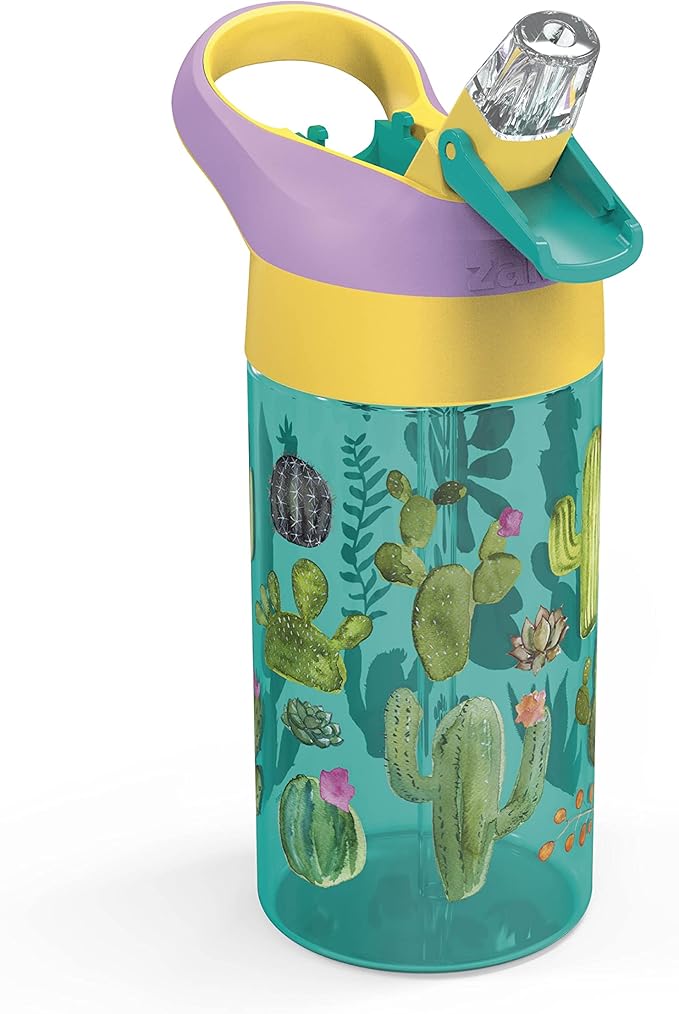 Zak Designs 16oz Riverside Desert Life Kids Water Bottle with Straw and Built in Carrying Loop Made of Durable Plastic, Leak-Proof Design for Travel, 2PK Set