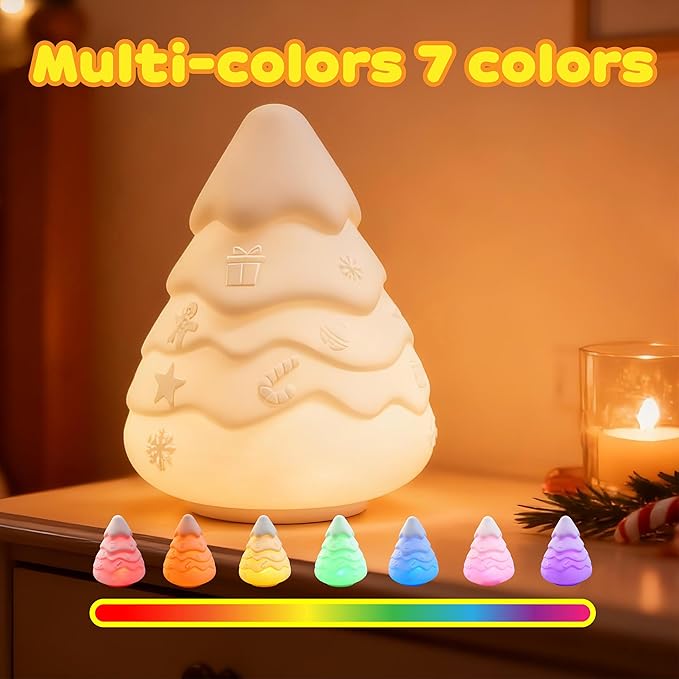Squishy Christmas Tree Lamp with RGB Modes, Dimmable Nursery Light, Touch Lamp for Nursery, Novelty Desk Lamp for Kids, Christmas Lamp for Bedroom Decor