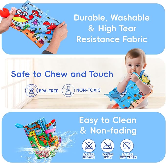2PCS Baby Books Toys 0-6 Months Infant Tummy Time Sensory Travel Toys 3 4 5 6 Month Crinkle Touch Feel Busy Soft Book for Babies 0-3 3-6 6-12 Months Newborn Essentials Must Haves Boy Girl Shower Gifts