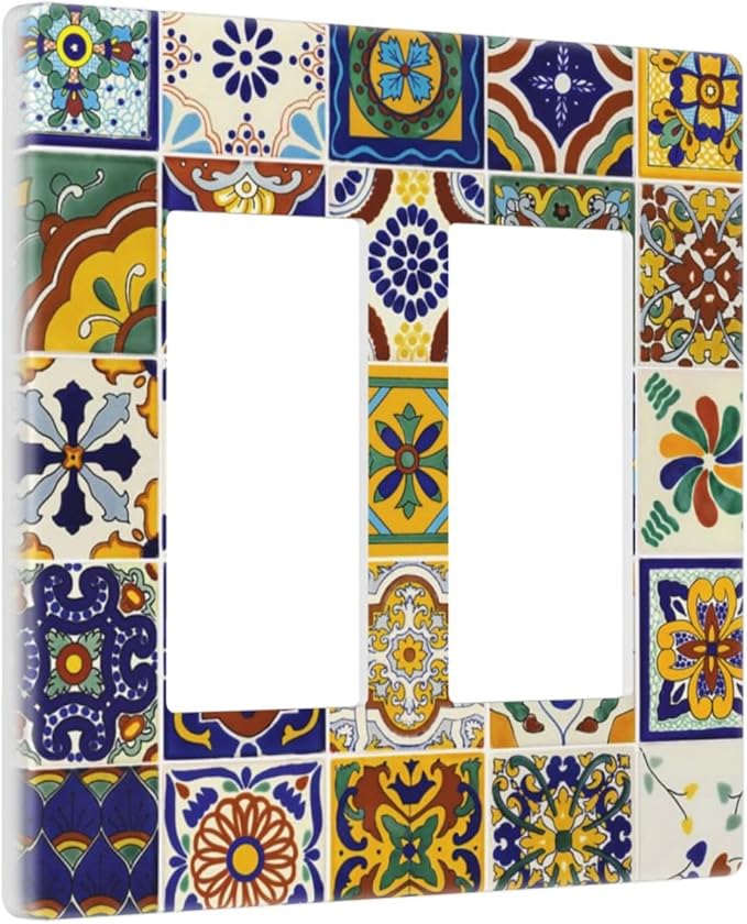 Yellow Mexican Moroccan Sun Tile 2 Gang Double GFCI Decorator Rocker/decorator Light Switch Cover Decorative Outlet Wall Plate Electrical Faceplate Screwless