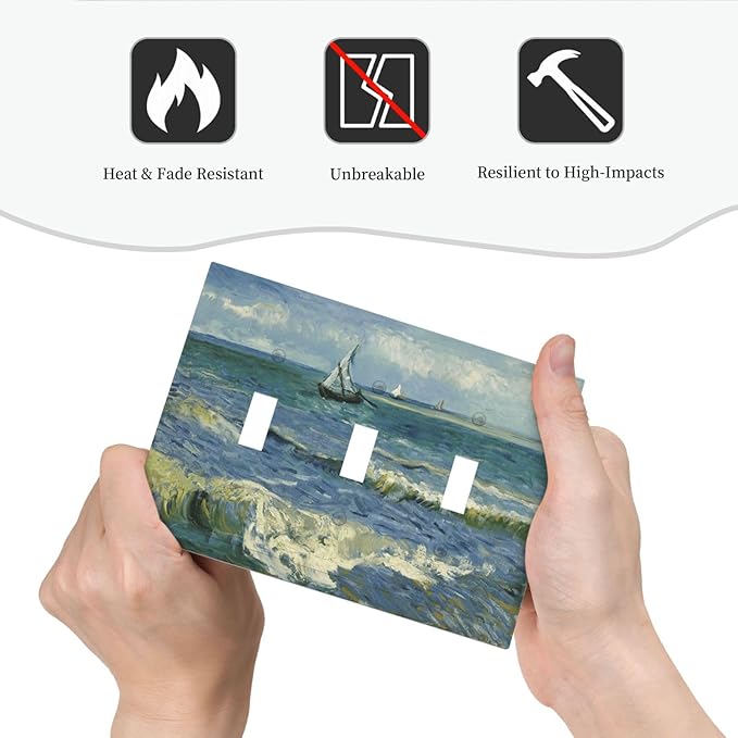 Nautical Ocean Waves Sailboat Painting Blue Sky Decorative Switch Plates 3 Gang Wall Plate Triple Toggle Light Switch Cover Faceplate Electrical Wall Panels for Bathroom Bedroom Decor