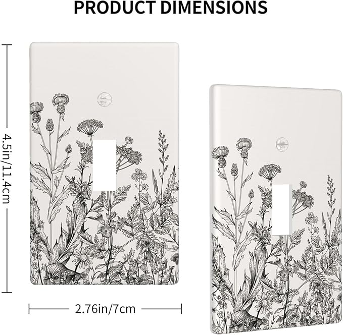 Vintage Floral Garden 1-Gang Toggle Light Switch Plate, Beige Wildflower Wall Plate for Bedroom, Bathroom, Sunroom & Home
