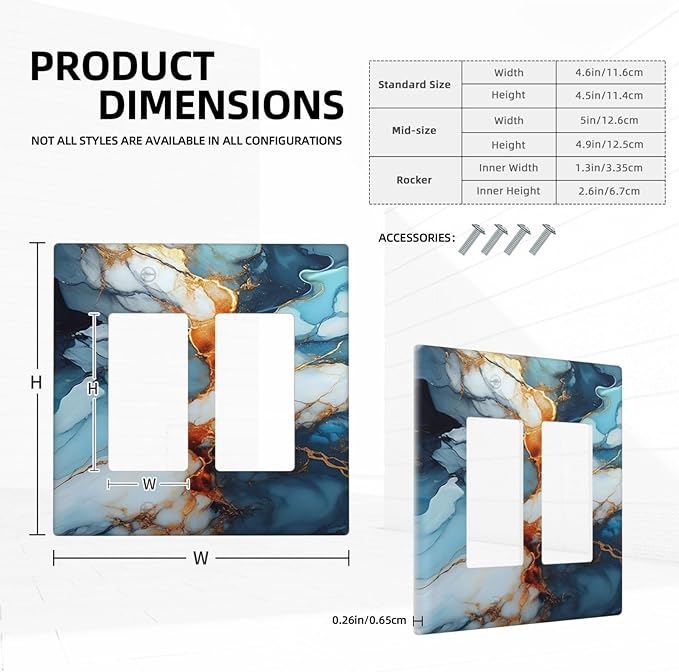 Light Switch Cover Plate Golden Abstract Luxury Marble 2 Gang Double Rocker Outlet Covers Decorative Switch plates Electrical Wall Plates GFCI Receptacle for Livingroom Bathroom Decor