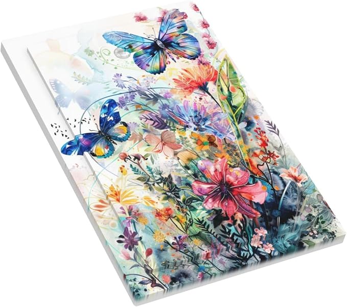 Light Switch Cover Watercolor Colorful Floral Butterflies Wildflowers Decorative Switch Plates 1 Gang Blank No Device Outlet Covers Electrical Wall Plates for Bathroom Bedroom Decor
