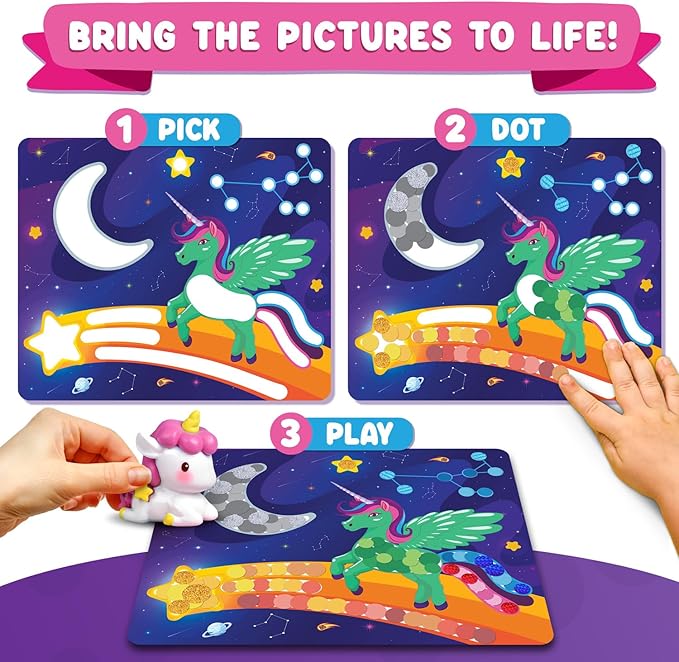 Dot Art Activity - Unicorn & Princess Sticker Kit, Toddler Art & Craft Supplies for Kids, Birthday Gifts for Boys & Girls Ages 3, 4, 5, 6, 7 Year Old - Kids Travel Toys, Airplane Must Have