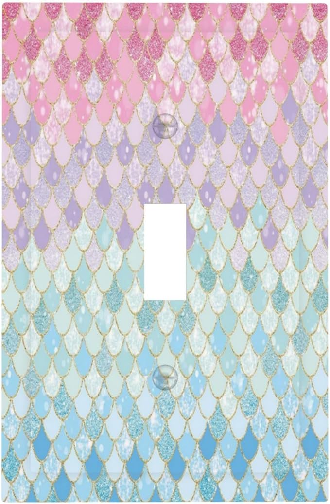 Colorful Mermaid Scales 1 Gang Light Switch Cover Decorative Single Toggle Wall Plate Electrical Switchplate Home Decor for Girls Bedroom Kids Baby Nursery Living Room Decorate