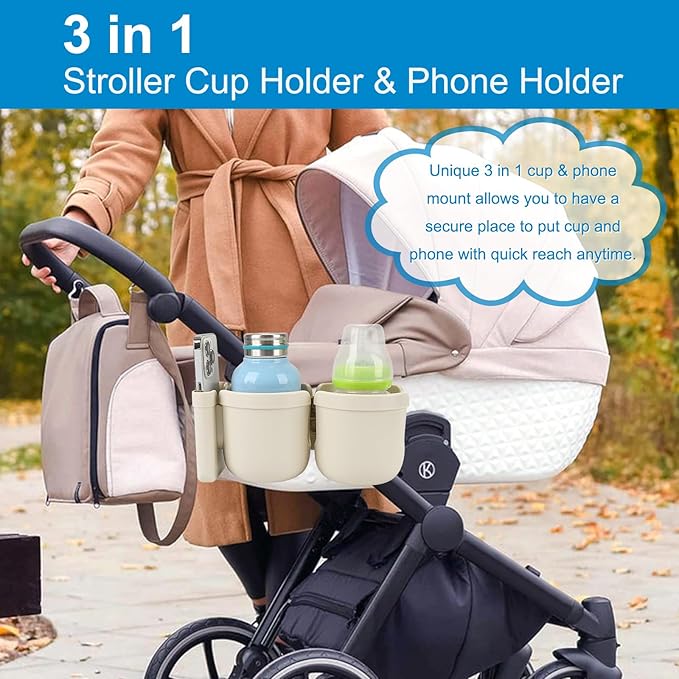 Accmor Stroller Cup Holder with Phone Holder, Bike Cup Holder, Universal Cup Holder for Uppababy Nuna Doona Strollers, 2-in-1 Cup Phone Holder for Stroller Bike Accessory
