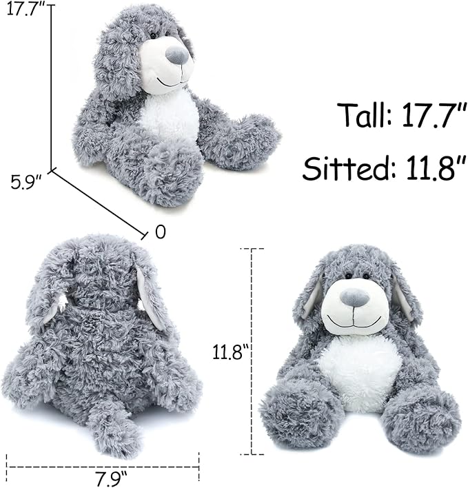 WEIGEDU Smiling Gray Puppy Dog Stuffed Animal Plush Toys– Soft Shaggy Plush with Floppy Ears & White Belly, Cuddly Toy for Kids Boys Girls Birthday Nursery Bedtime Easter Gifts, 17.7 inches