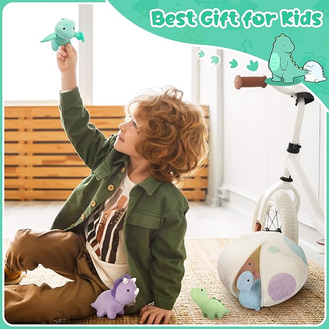 Soft Plush Dinosaur Toys, Cute Stuffed Dinosaur Egg with 5 Small Dino Plushies for Themed Party for Kids Girls Boys