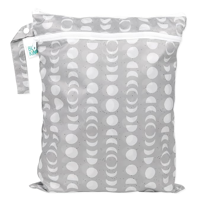 Bumkins Waterproof Wet Dry Bag for Baby, Travel, Swim Suit, Cloth Diapers, Pump Parts, Pool, Beach, Gym Clothes, Toiletry, Hook to Stroller, Daycare, Zipper Reusable Wetdry Packing Pouch, Lunar Gray