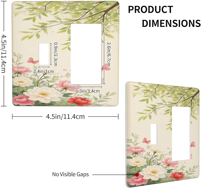 Outlet Covers Garden Flowers Green Leaves And Butterflies 1 Toggle 1 Rocker Combination Decorative Wall Plate Light Switch Cover Plate Electrical Switch Plates for Bedroom Cabin Decor