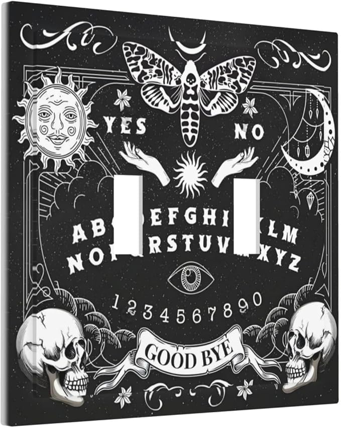Black Witchy Skeleton Skull Gothic Sun Moon Decorative Switch Plates 2 Gang Double Toggle Outlet Light Switch Cover Wall Plate Electrical Faceplate for Bedroom Living Room Decor