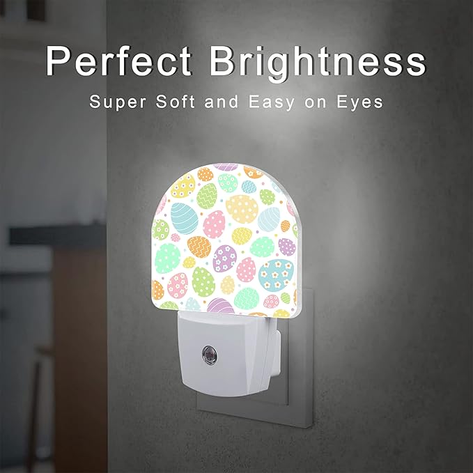 Easter Eggs and Flowers Night Light for Kids,Colorful Easter Eggs Daisies Plug in Night Light with Dusk to Dawn Sensor, 0.5w Energy Saving Nightlight for Hallway Stairway Kitchen Bedroom