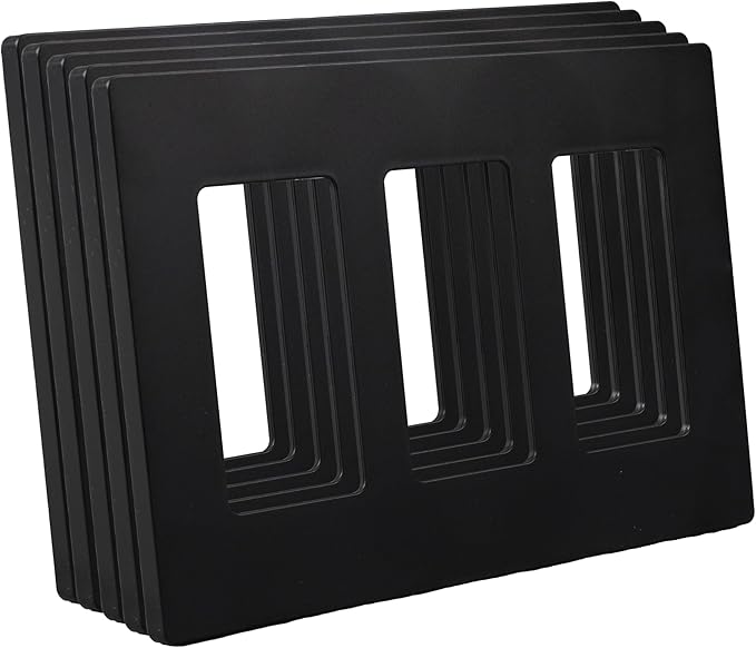 Wall Plates Screwless Design Outlet Covers 5pcs 3-Gang UL Certified Safe Switch Plate Covers Modern Decor Wall Plates Smooth Touch Paintable Cover Plates, Black