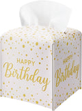 Happy Birthday Gold Foil Dots Tissue Box Cover - Square PU Leather Tissue Holder with Belt Bottom, Decorative Birthday Gift Idea for Birthday Party, Bathroom, Home Office & Car Decorations