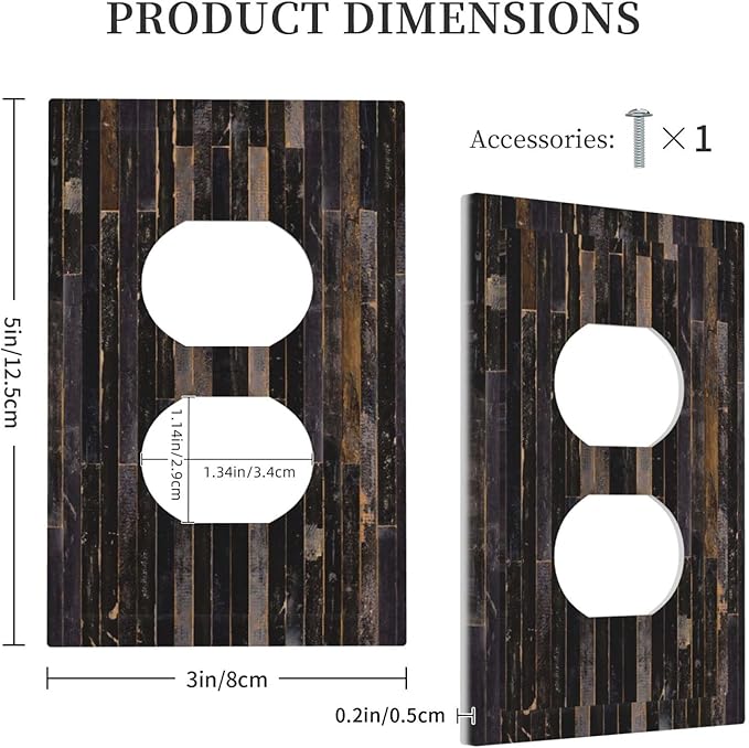 Decorative Switch Plate Covers Black Farmhouse Wood Board 1 Gang Receptacle Duplex Wall Plate Light Switch Cover Single Dual Device Outlet Plate Western Country Lodge Electrical Faceplate