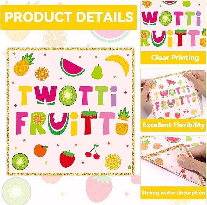 Qyeahkj 48Pcs Twotti Frutti Paper Plates and Napkins Summer Fruit 2nd Birthday Party Decorations Second Birthday Party Supplies Summer Fruit Disposable Tableware Set for Kids Boys Girls Serve 24