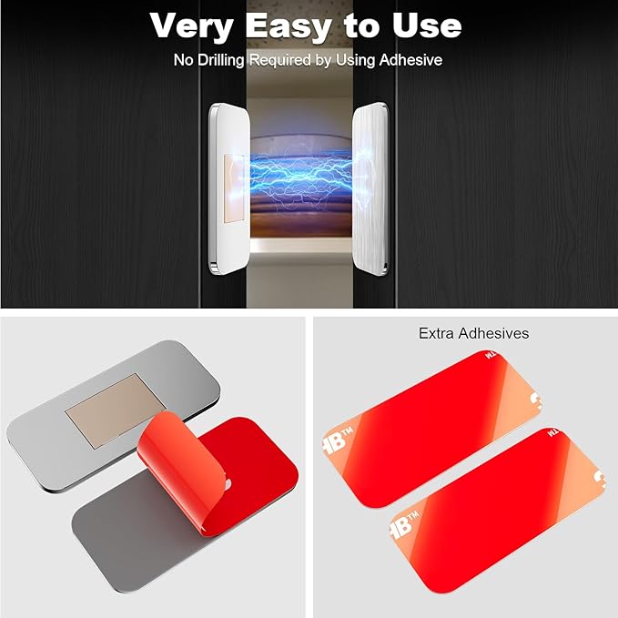 PHIXBEAR No Drill Magnetic Cabinet Door Catch with Adhesive – Stainless Steel, Strong Hold Child Safety Lock for Kitchen Cabinets, Bathroom, RV – Drawer Magnets 1.57” x 0.79” 4 Pack
