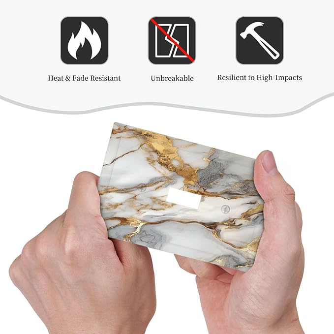 Light Switch Cover Plate White Gold Abstract Luxury Marble Patterns 1 Gang Wall Plate Cover Single Toggle Outlet Covers Decorative Switch Plate Covers Electrical Faceplate for Bathroom Home
