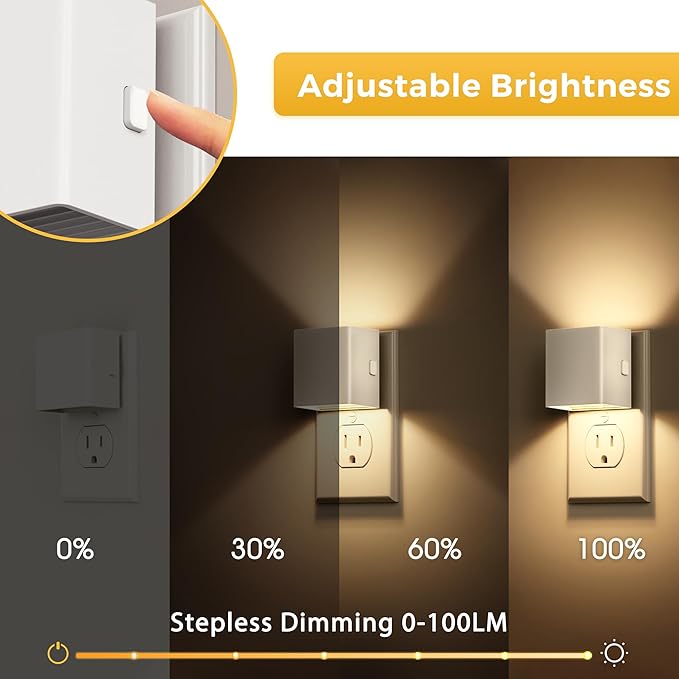 L LOHAS LED Night Light, 2 Pack Night Lights Plug into Wall, Dusk to Dawn Sensor, 0-100LM Adjustable Brightness, Soft White 3000K, Dimmable NightLight for Hallway, Bedroom, Stairway