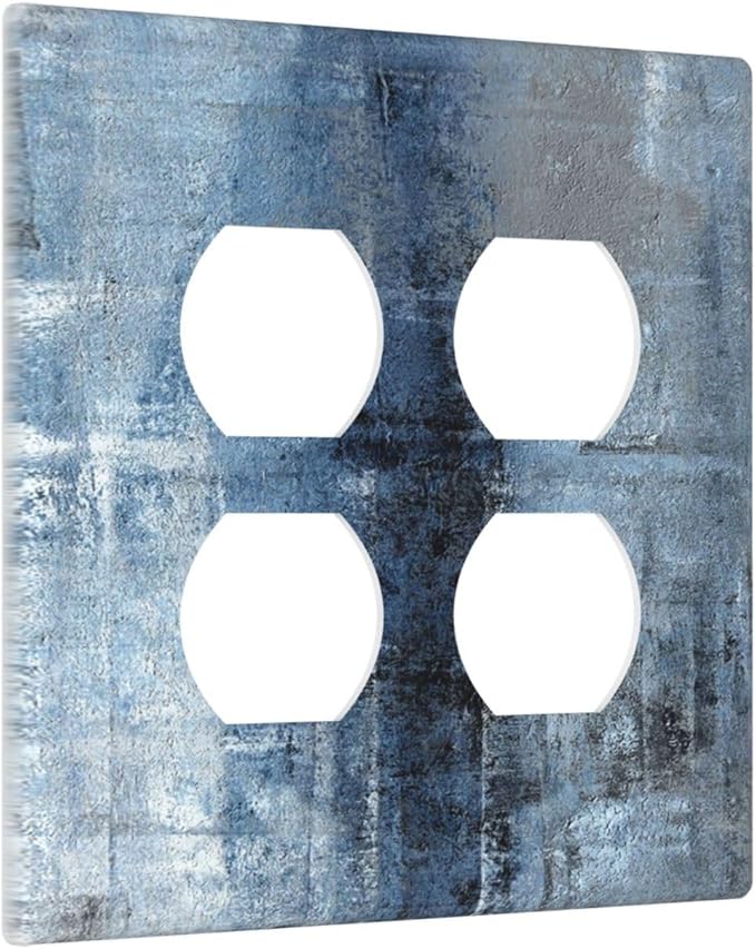 Outlet Covers Navy Blue Gray Abstract Ink Painting 2 Gang Decorative Light Switch Cover Double Duplex Wall Plates Switch Plates Electrical Socket Covers for Bathroom Bedroom Decor
