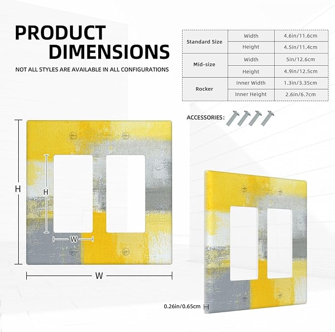 Outlet Covers Retro Modern Gray Yellow Ombre Abstract Art 1 Gang Duplex Light Switch Cover Plate Decorative Wall Plates Electrical Switchplate Receptacle for Bathroom Bedroom Decor（2 Pack）