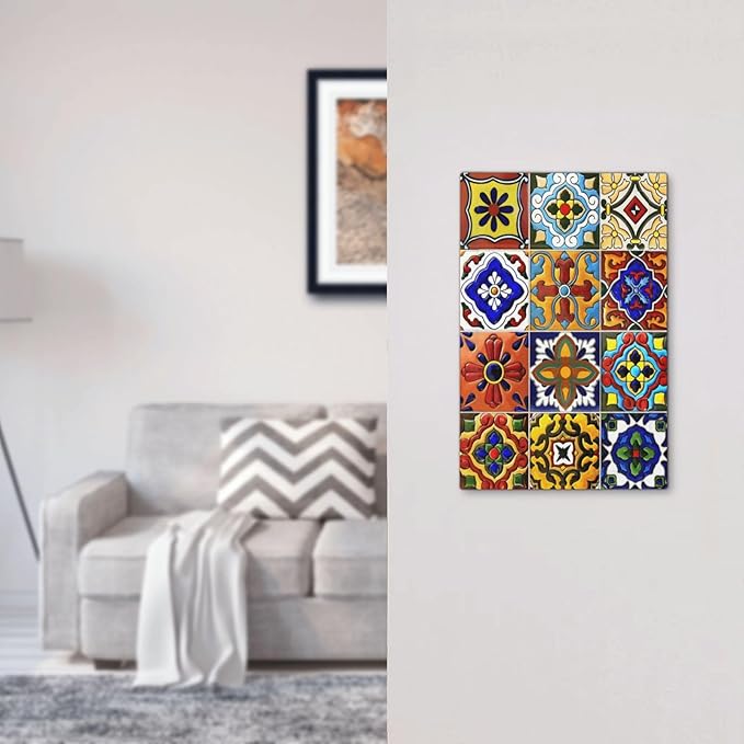 Vintage Colorful Boho Mexican Moroccan Tile Light Switch Cover Plate 1 Gang No Device Blank Electrical Wall Plates Faceplate Decorative Switch Plate for Farmhouse Home Decor