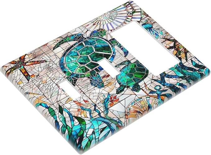 Beach Sea Turtle Ocean Theme 3-Gang 2-Toggle 1-GFCI/Decorator Combination Light Switch Decorative Triple Combo Device Switches/Rocker Outlet Covers and Wall Plate