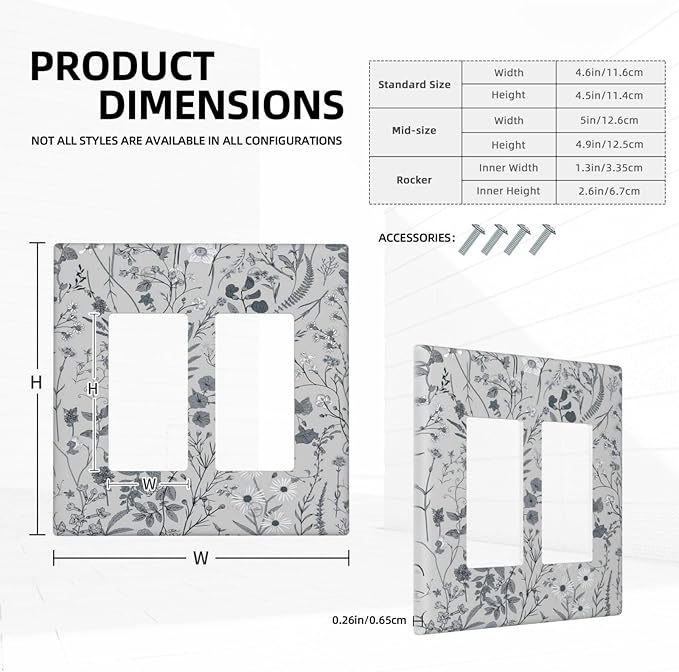 Boho Wild Flowers Farm Floral 2 Gang Rocker Decora Light Switch Cover Decorative Outlet Covers Wall Plate Electrical Faceplate Switchplate GFCI for Bathroom Home Living Room Decor