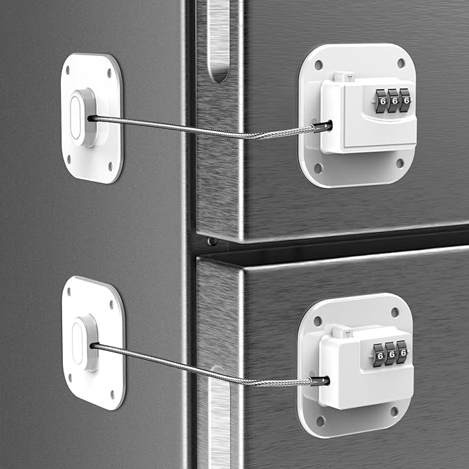 Refrigerator Lock, Combination Lock for Refrigerator Cabinets, Drawers, Heavy Duty Fridge Lock, Easy Install No Keys Needed (White-2Pack)