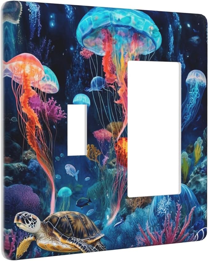 Jellyfish Sea Turtle Fantasy Ocean Coral Underwater World Outlet Covers 1 Toggle 1 Rocker Combination Decorative Wall Plate Electrical Switch Plates Light Switch Cover Plate for Nursery Kids Room