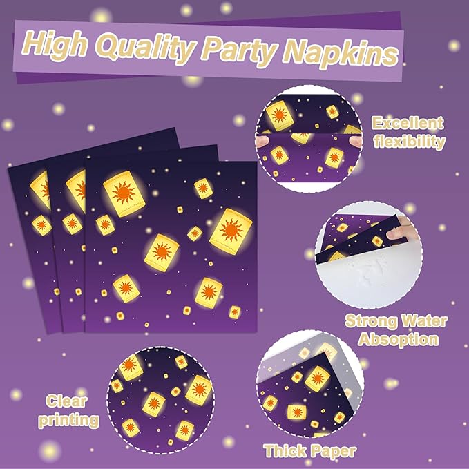 96Pcs Purple Sun Party Decorations Purple Princess Paper Plates and Napkins Princess Sun Themed Disposable Tableware Set for Girls Birthday Baby Shower Wedding Fairytale Party Supplies Serves 24