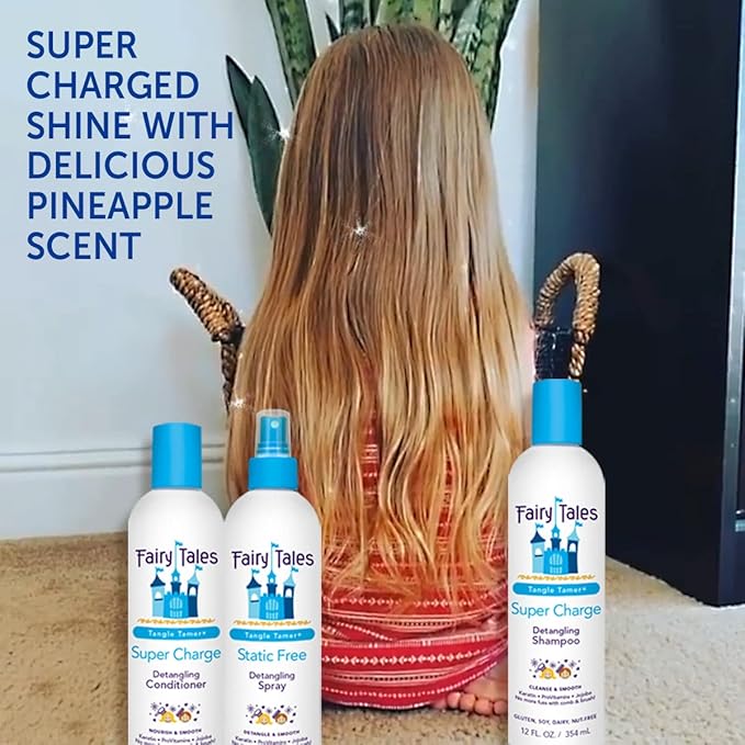 Fairy Tales Tangle Tamer Super Charge Detangling Shampoo, Conditioner, and Spray for Kids - Travel Kit - Paraben Free, Sulfate Free, Gluten Free, Nut Free - 3.3 oz (Pack of 3)