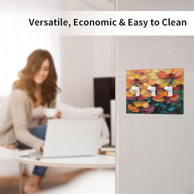 Decorative Art Light Switch Covers Color Flower Blaze 3 Gang Triple Toggle Wall Plate Decorative Switch plate Electrical Faceplate for Home Decor