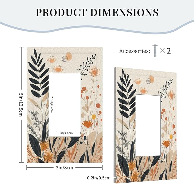 Light Switch Cover Plate Minimalist Floral Boho Botanical Wildflowers 1 Gang Outlet Covers Single Rocker Decorative Switch plates Electrical Wall Plates GFCI Receptacle for Bathroom Bedroom